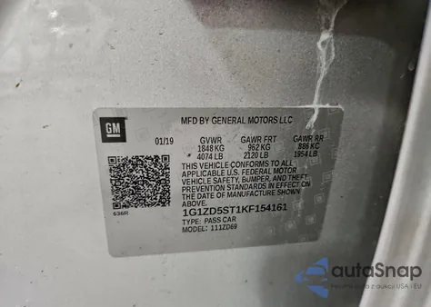 2019 Chevrolet Malibu Lt z USA, uszkodzony, nr VIN 1G1ZD5ST1KF154161